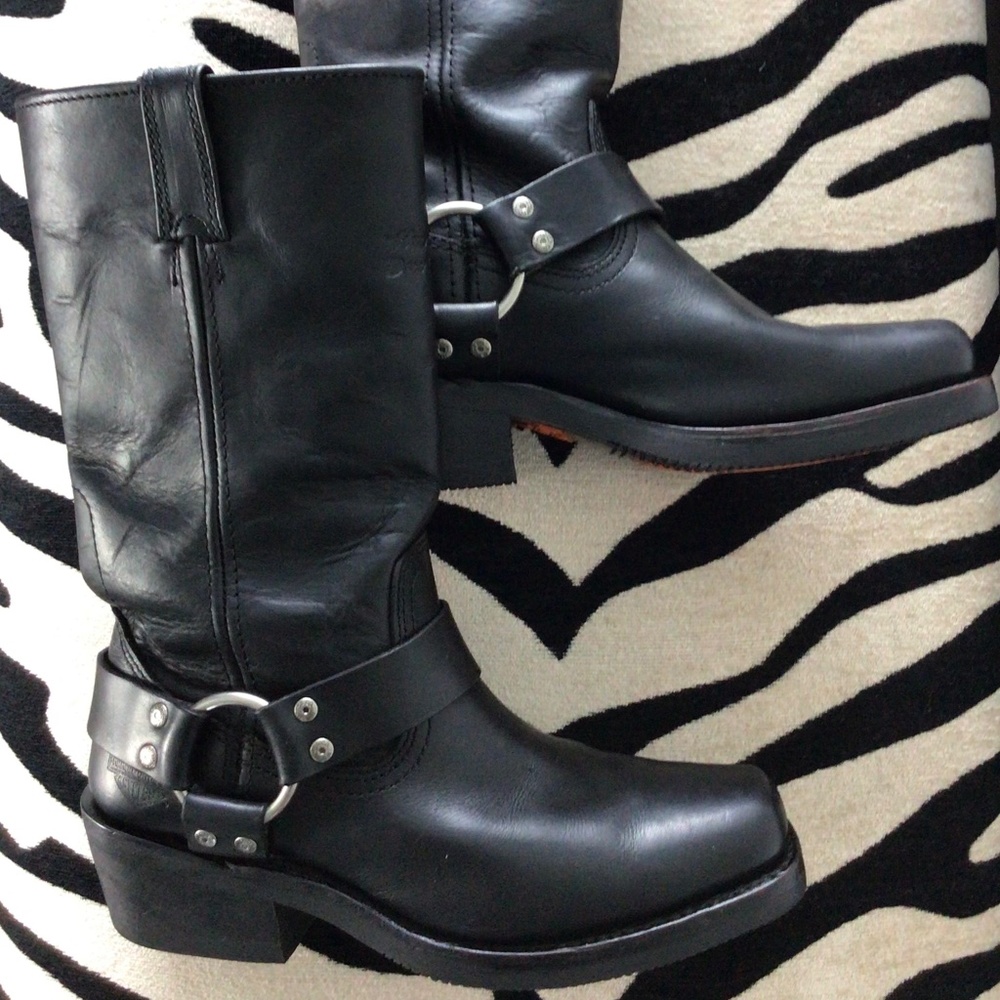 Harley-Davidson Womens Black Leather Hustin Harness Moto Boots 85354 Size 7.5